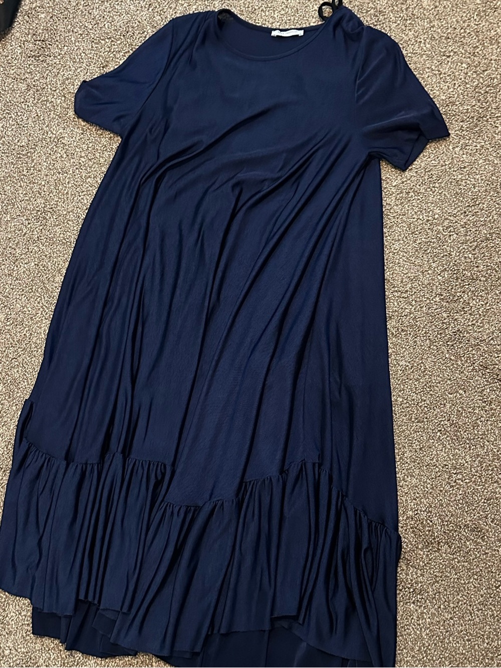 Zara Navy Midi Dress Ruffle Hem Size M Flowy Layered
